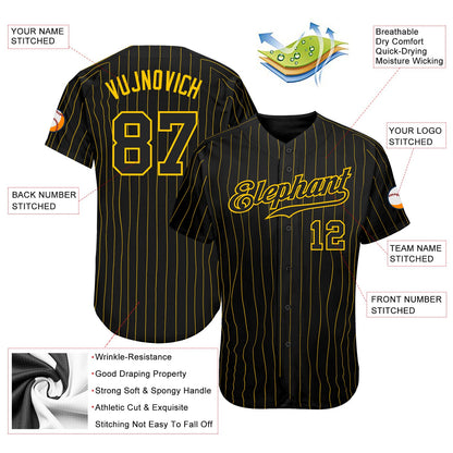 Custom Black Gold Pinstripe Black-Gold Authentic Baseball Jersey - Sky-Custom
