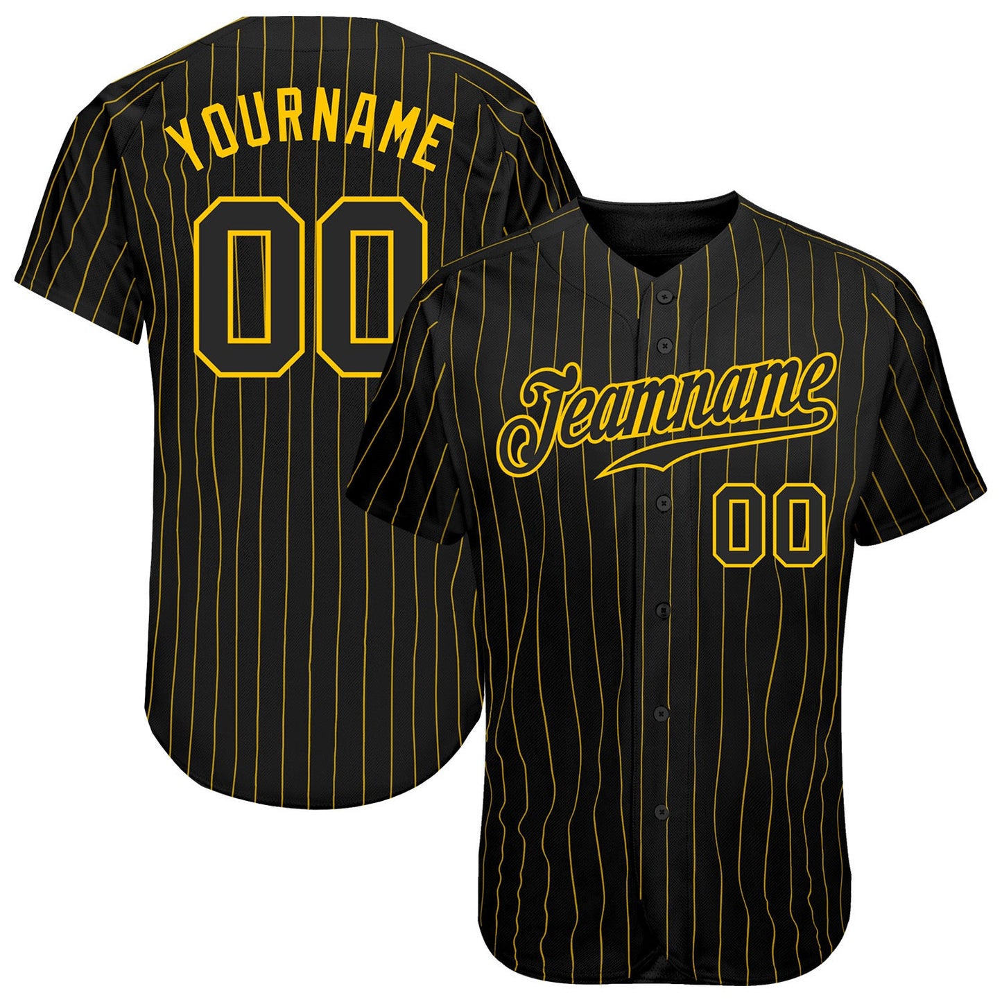 Custom Black Gold Pinstripe Black-Gold Authentic Baseball Jersey - Sky-Custom