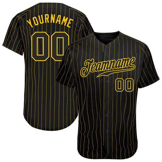 Custom Black Gold Pinstripe Black-Gold Authentic Baseball Jersey - Sky-Custom