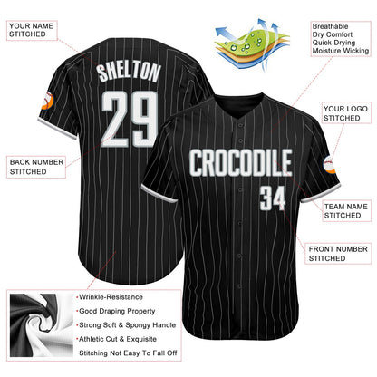 Custom Black Gray Pinstripe White-Gray Authentic Baseball Jersey - Sky-Custom
