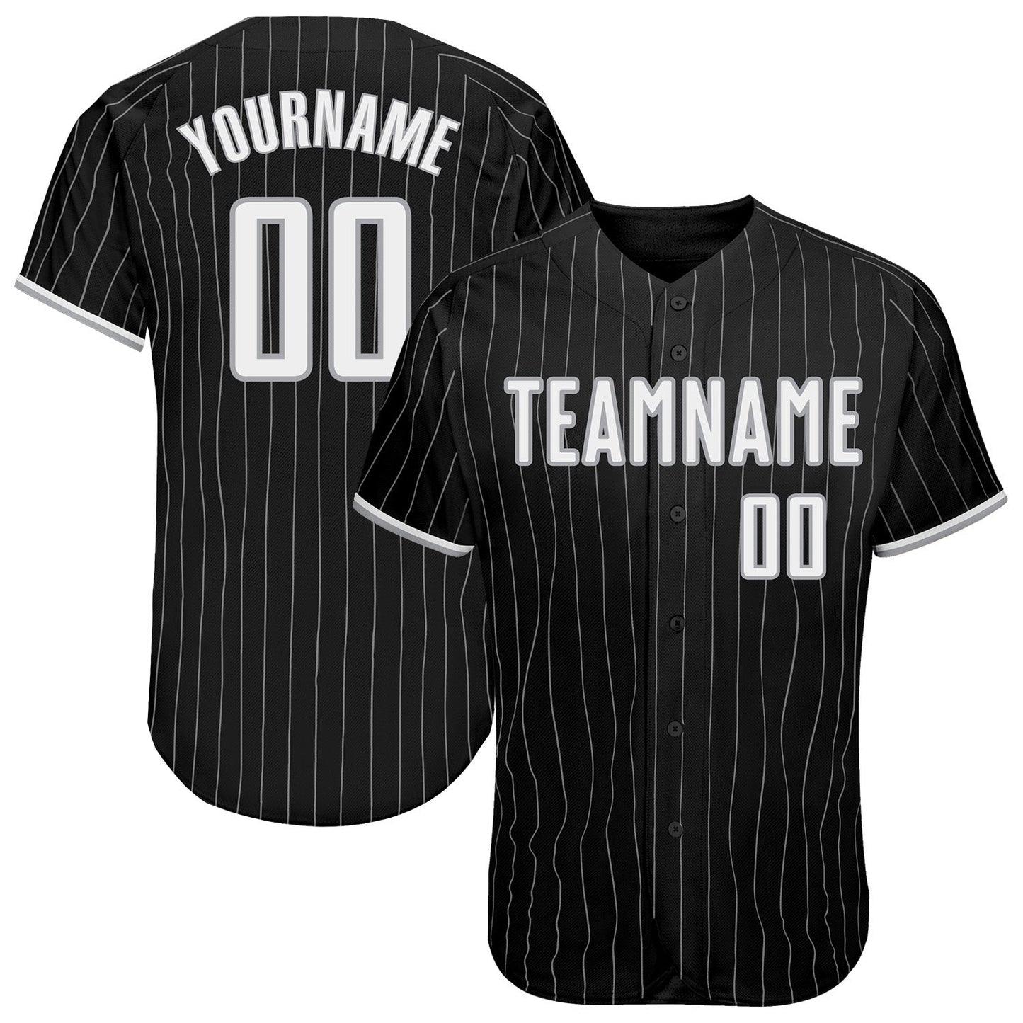 Custom Black Gray Pinstripe White-Gray Authentic Baseball Jersey - Sky-Custom