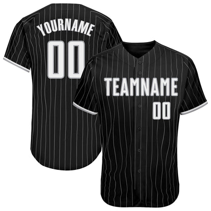 Custom Black Gray Pinstripe White-Gray Authentic Baseball Jersey - Sky-Custom
