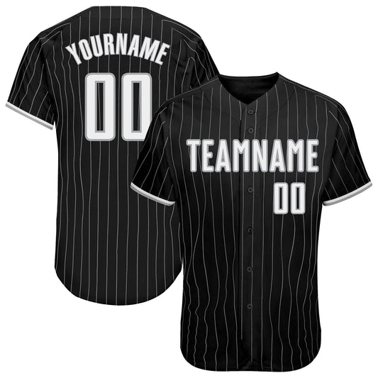 Custom Black Gray Pinstripe White-Gray Authentic Baseball Jersey - Sky-Custom