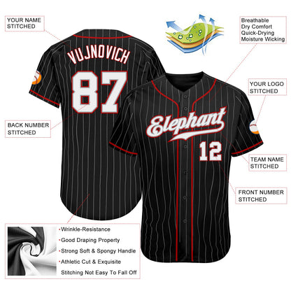 Custom Black Gray Pinstripe White-Red Authentic Baseball Jersey - Sky-Custom