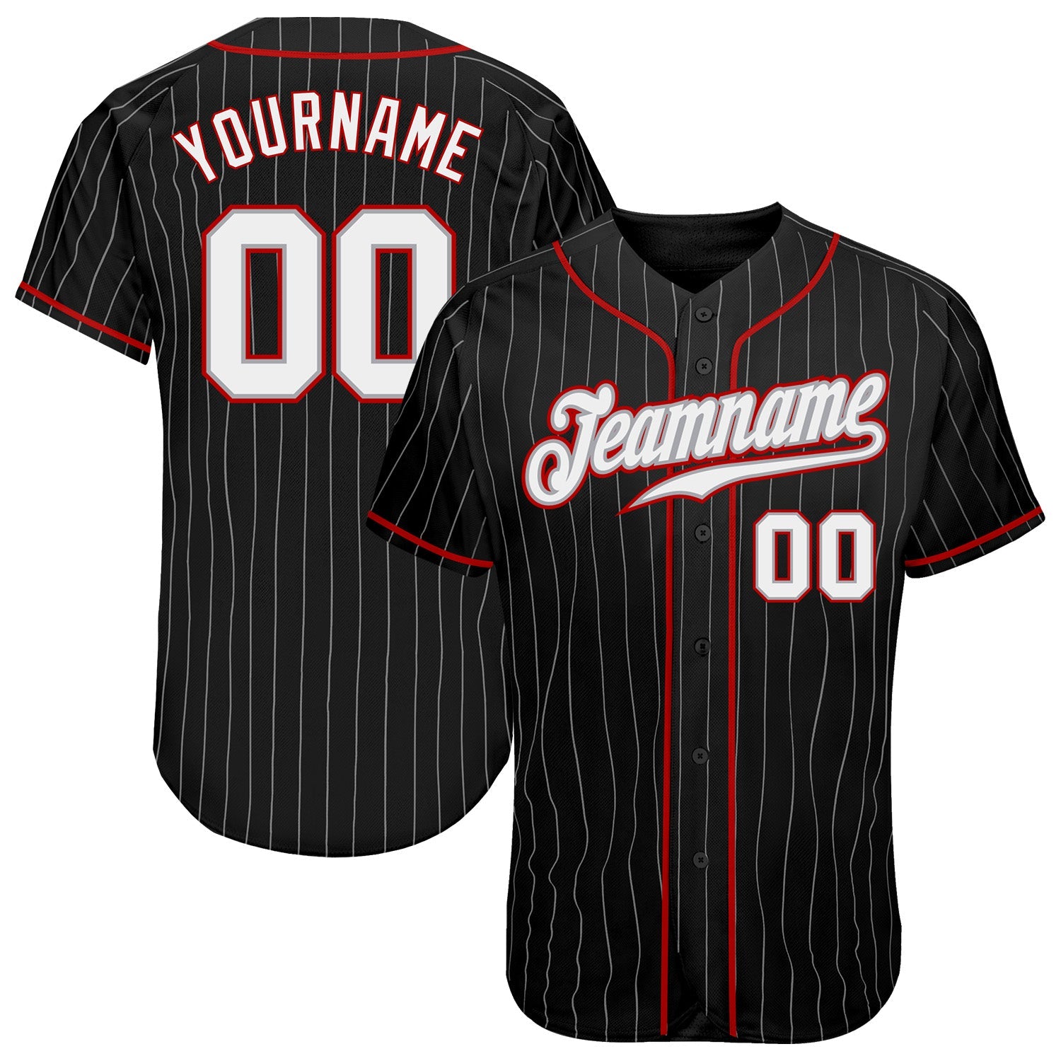 Custom Black Gray Pinstripe White-Red Authentic Baseball Jersey - Sky-Custom