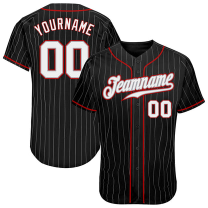 Custom Black Gray Pinstripe White-Red Authentic Baseball Jersey - Sky-Custom
