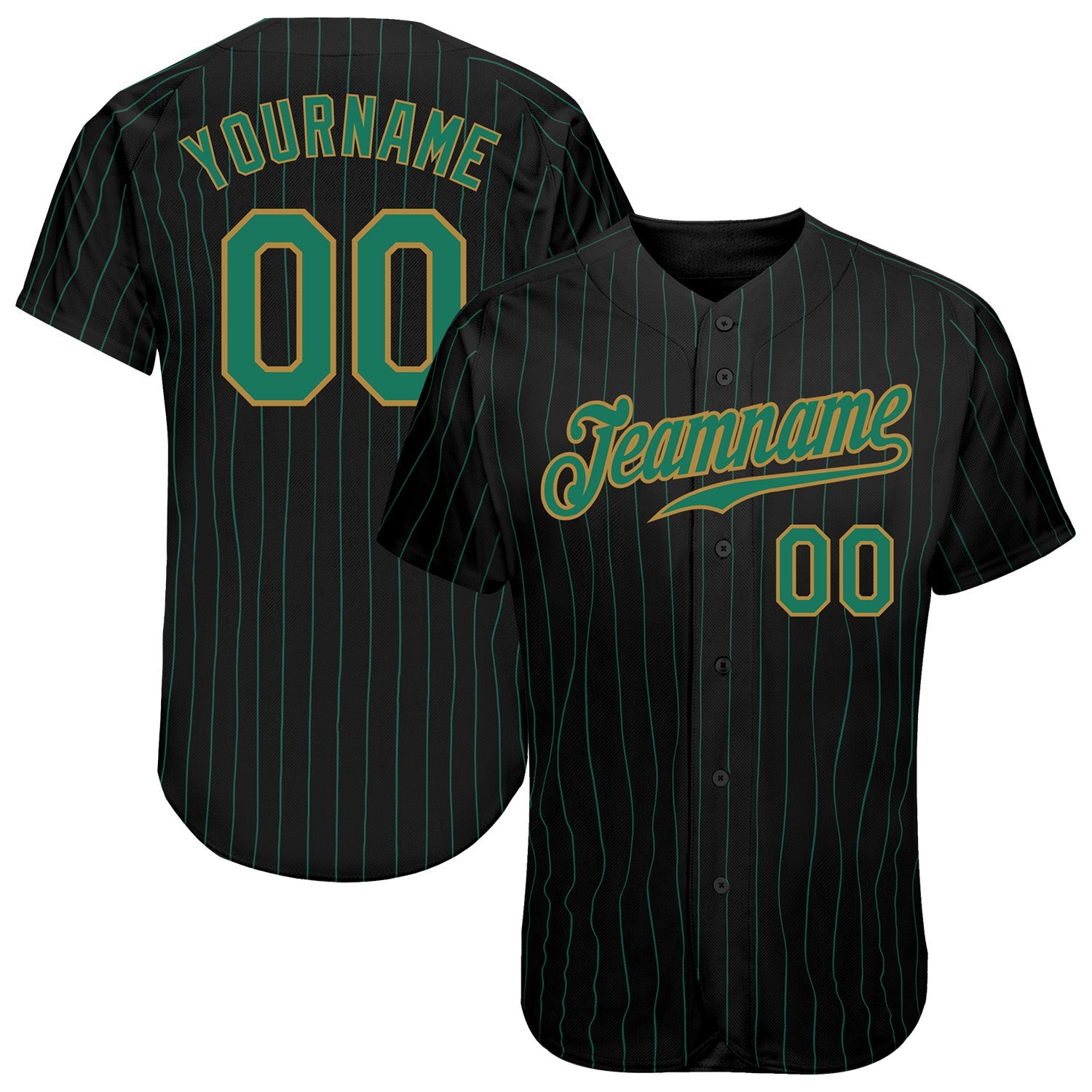 Custom Black Kelly Green Pinstripe Kelly Green-Old Gold Authentic Baseball Jersey - Sky-Custom
