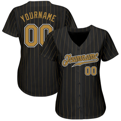 Custom Black Old Gold Pinstripe Old Gold-White Authentic Baseball Jersey - Sky-Custom