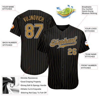 Custom Black Old Gold Pinstripe Old Gold-White Authentic Baseball Jersey - Sky-Custom