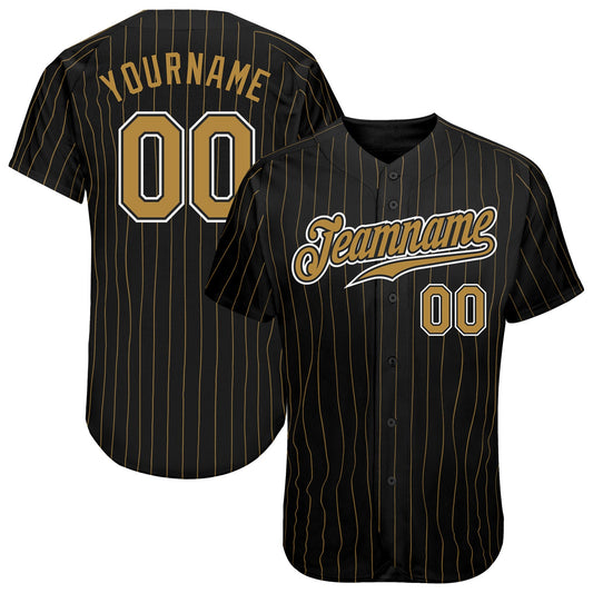 Custom Black Old Gold Pinstripe Old Gold-White Authentic Baseball Jersey - Sky-Custom