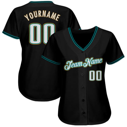 Custom Black White-Teal Authentic Baseball Jersey - Sky-Custom