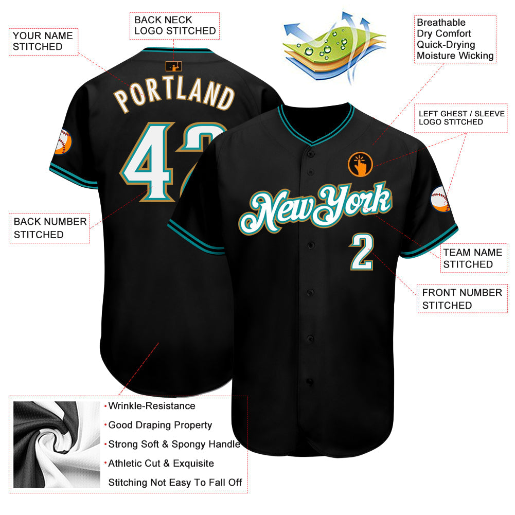 Custom Black White-Teal Authentic Baseball Jersey - Sky-Custom