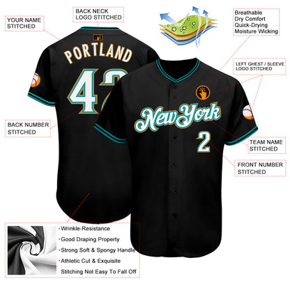 Custom Black White-Teal Authentic Baseball Jersey - Sky-Custom