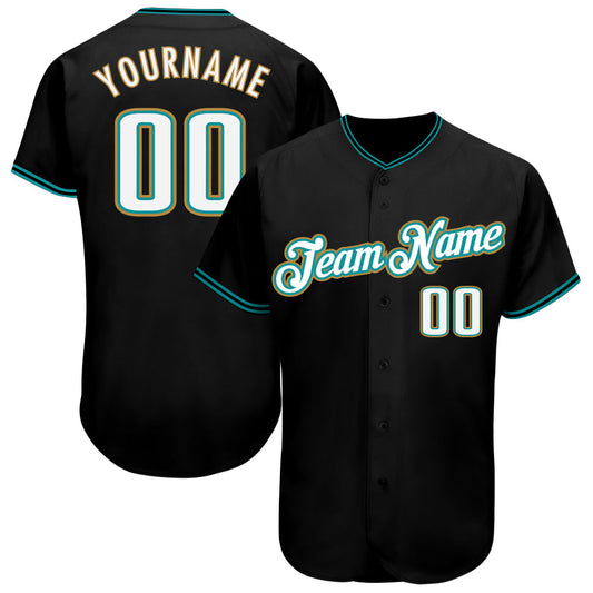 Custom Black White-Teal Authentic Baseball Jersey - Sky-Custom