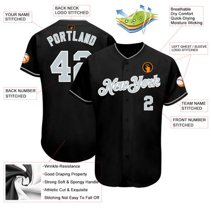 Custom Black Gray-White Authentic Baseball Jersey - Sky-Custom