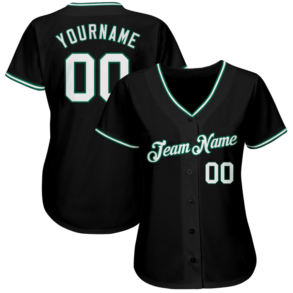 Custom Black White-Kelly Green Authentic Baseball Jersey - Sky-Custom