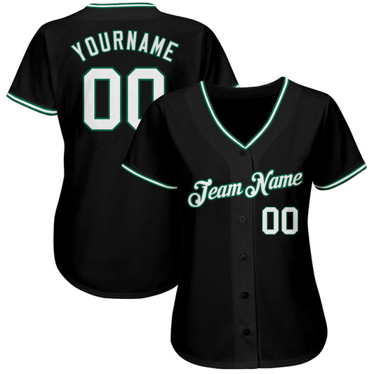 Custom Black White-Kelly Green Authentic Baseball Jersey - Sky-Custom