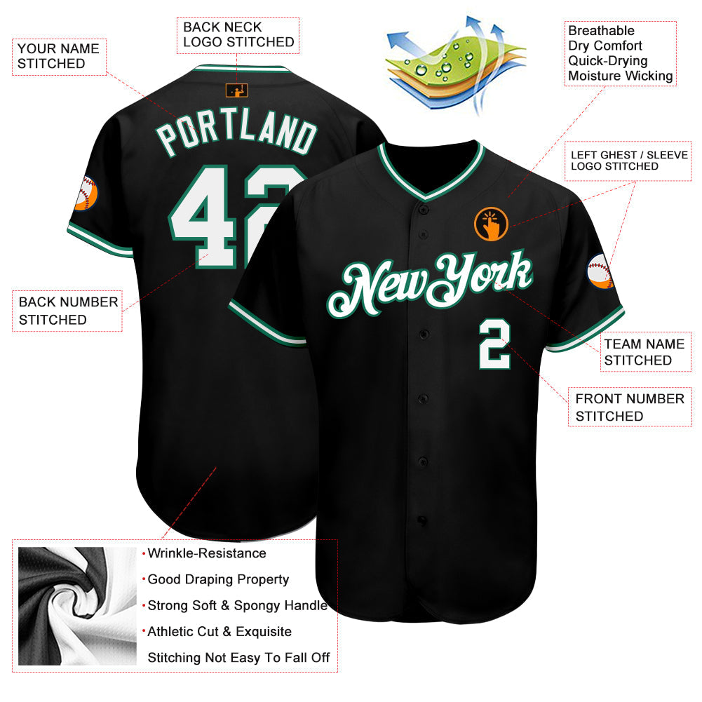 Custom Black White-Kelly Green Authentic Baseball Jersey - Sky-Custom