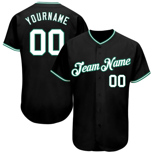 Custom Black White-Kelly Green Authentic Baseball Jersey - Sky-Custom