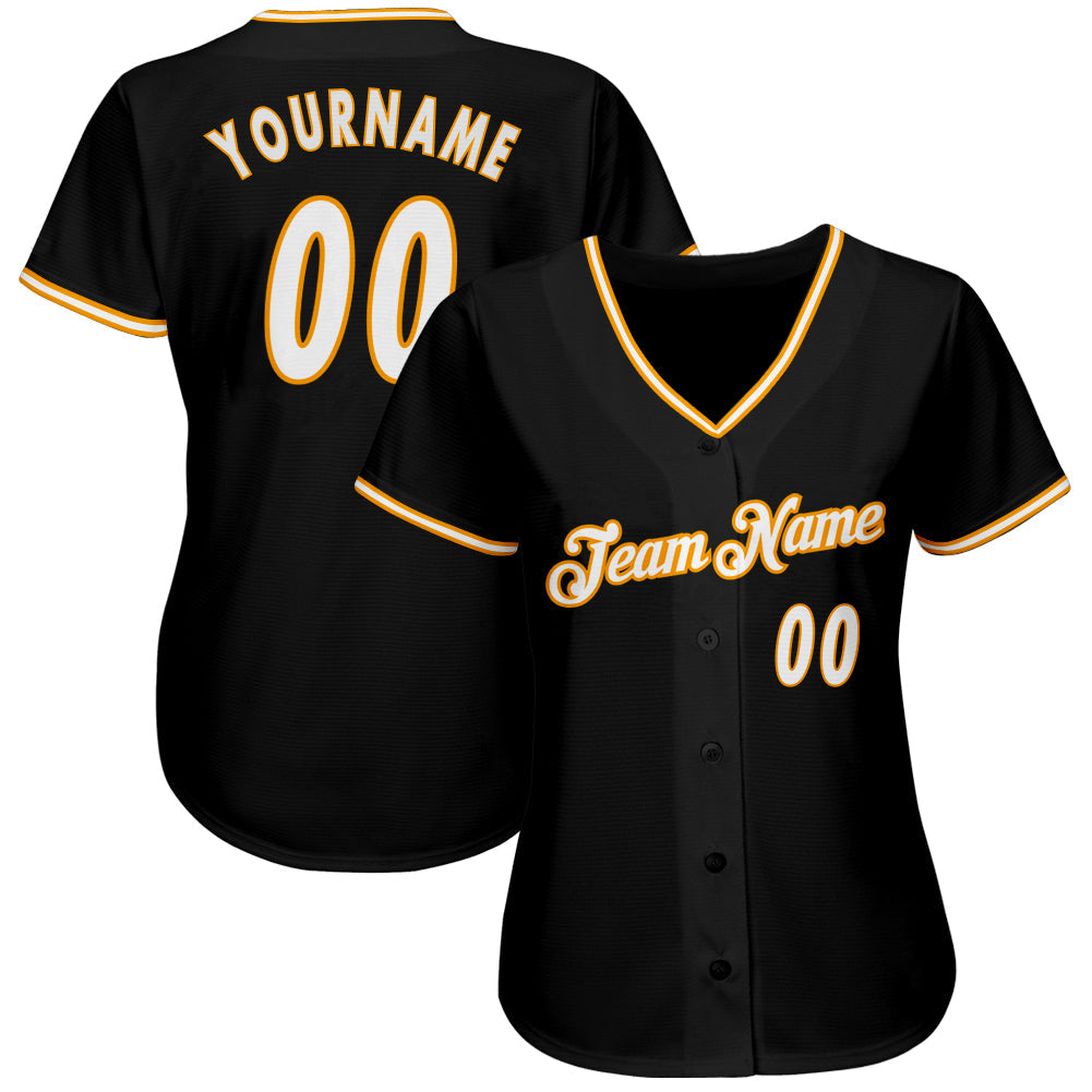 Custom Black White-Gold Authentic Baseball Jersey - Sky-Custom