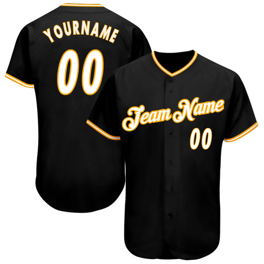 Custom Black White-Gold Authentic Baseball Jersey - Sky-Custom