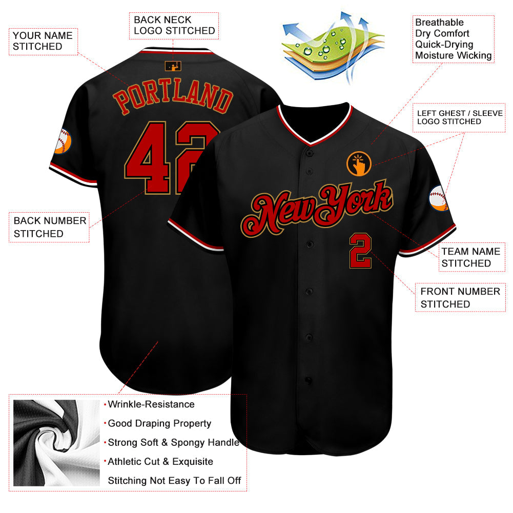 Custom Black Red-Old Gold Authentic Baseball Jersey - Sky-Custom
