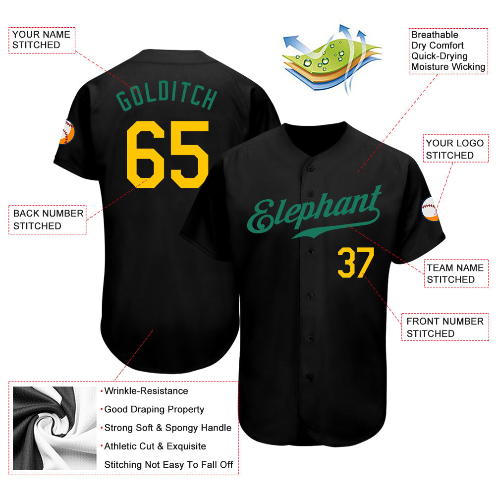 Custom Black Gold-Kelly Green Authentic Baseball Jersey - Sky-Custom
