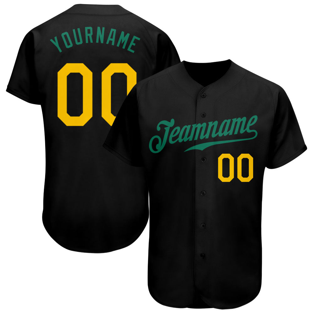 Custom Black Gold-Kelly Green Authentic Baseball Jersey - Sky-Custom