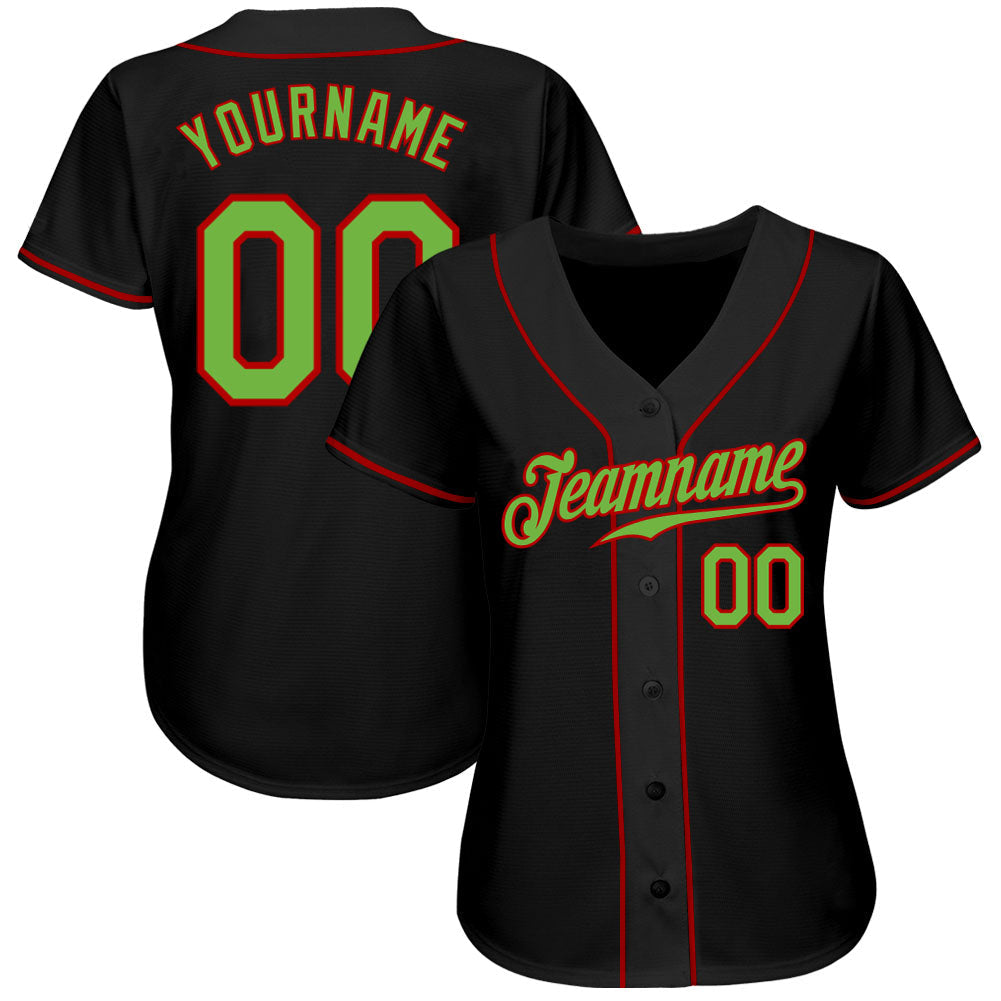 Custom Black Neon Green-Red Authentic Baseball Jersey - Sky-Custom