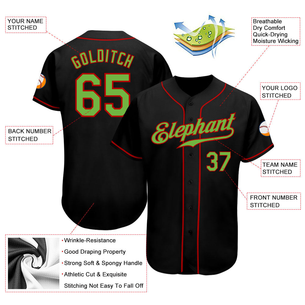Custom Black Neon Green-Red Authentic Baseball Jersey - Sky-Custom