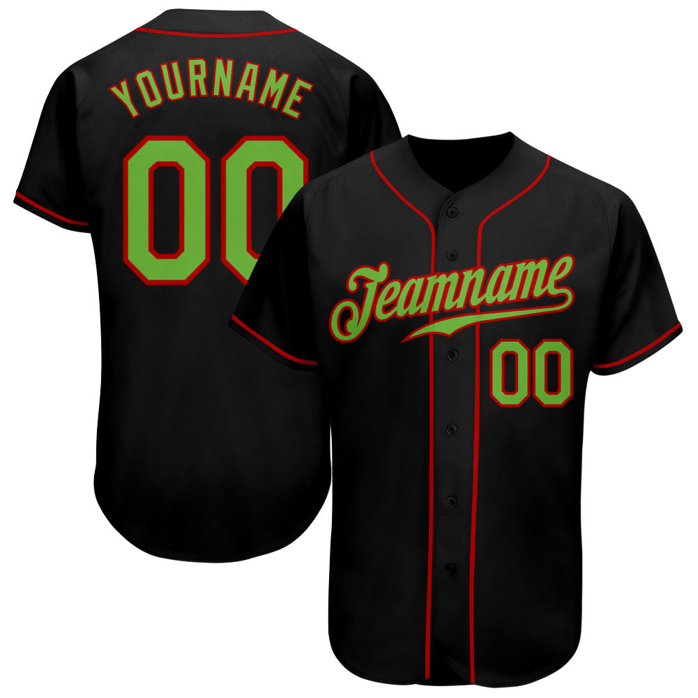 Custom Black Neon Green-Red Authentic Baseball Jersey - Sky-Custom
