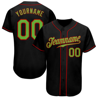 Custom Black Neon Green-Red Authentic Baseball Jersey - Sky-Custom