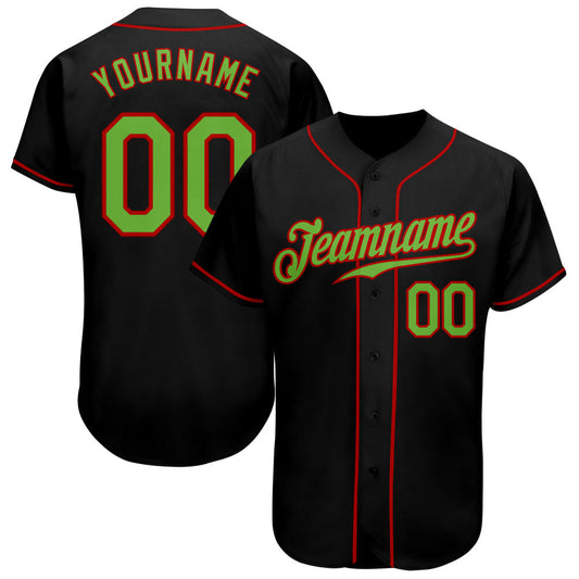 Custom Black Neon Green-Red Authentic Baseball Jersey - Sky-Custom