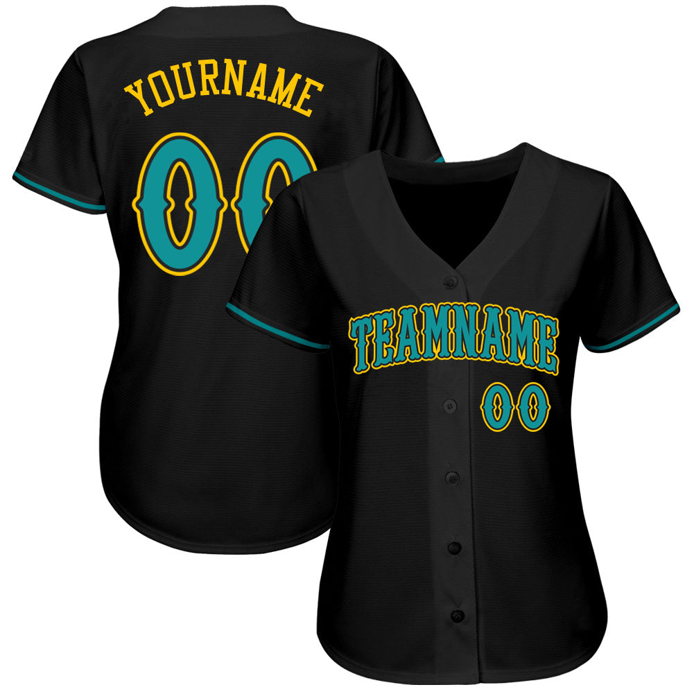 Custom Black Teal-Gold Authentic Baseball Jersey - Sky-Custom