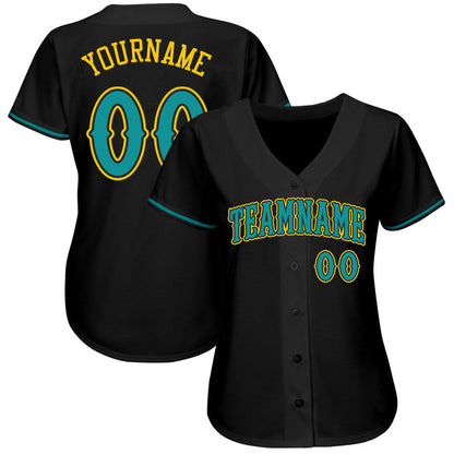 Custom Black Teal-Gold Authentic Baseball Jersey - Sky-Custom