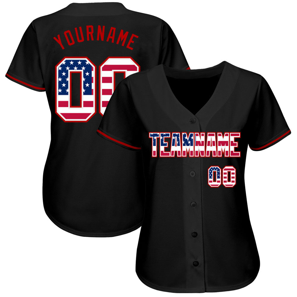 Custom Black USA Flag-Red Authentic Baseball Jersey - Sky-Custom