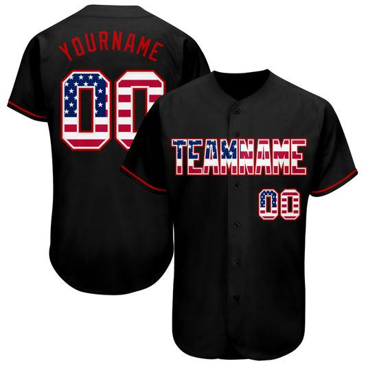 Custom Black USA Flag-Red Authentic Baseball Jersey - Sky-Custom