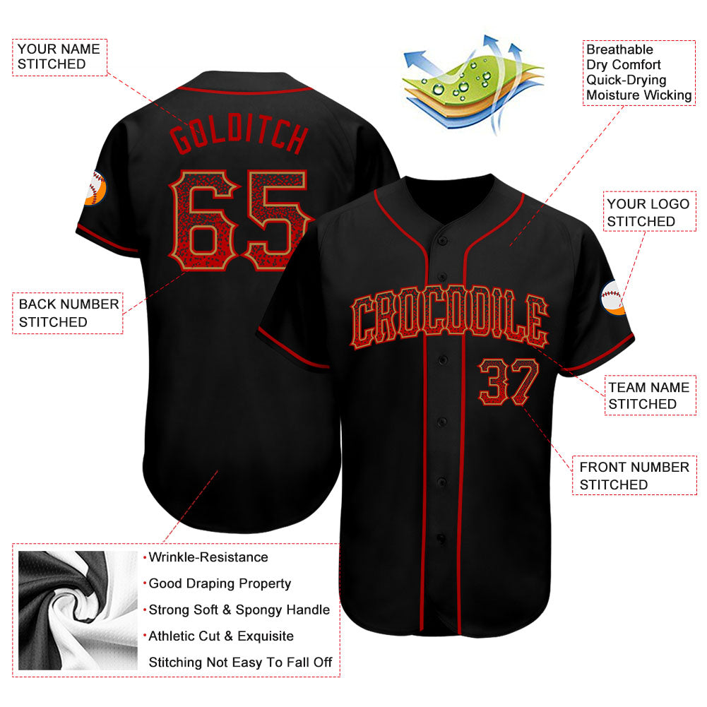 Custom Black Red-Old Gold Authentic Drift Fashion Baseball Jersey - Sky-Custom