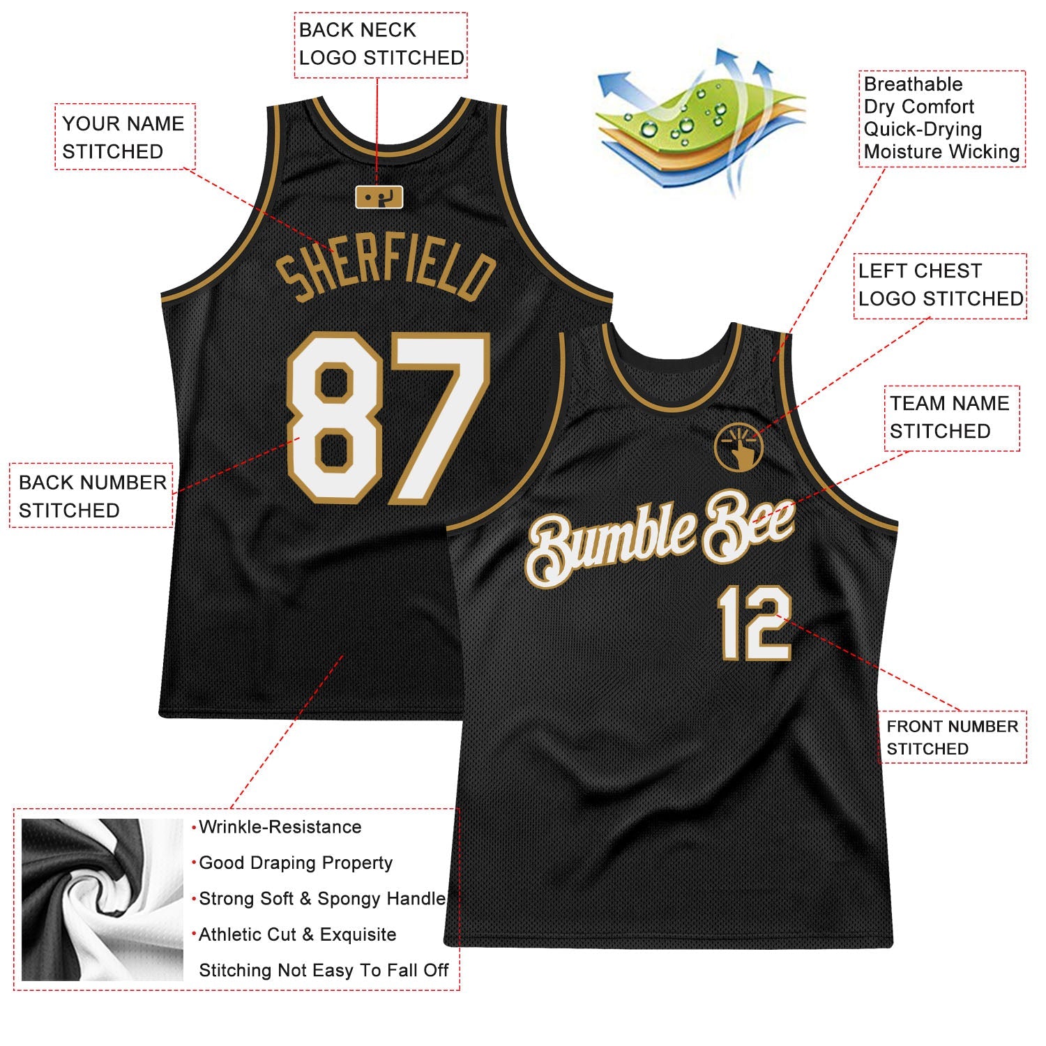 Custom Black White-Old Gold Authentic Throwback Basketball Jersey - Sky-Custom