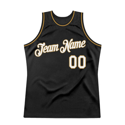 Custom Black White-Old Gold Authentic Throwback Basketball Jersey - Sky-Custom