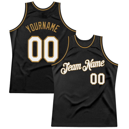 Custom Black White-Old Gold Authentic Throwback Basketball Jersey - Sky-Custom
