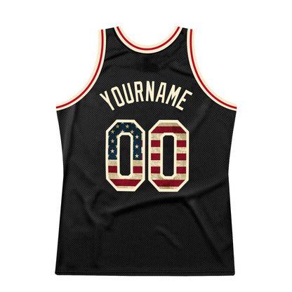 Custom Black Vintage USA Flag-Cream Authentic Throwback Basketball Jersey - Sky-Custom