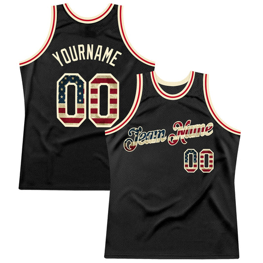 Custom Black Vintage USA Flag-Cream Authentic Throwback Basketball Jersey - Sky-Custom