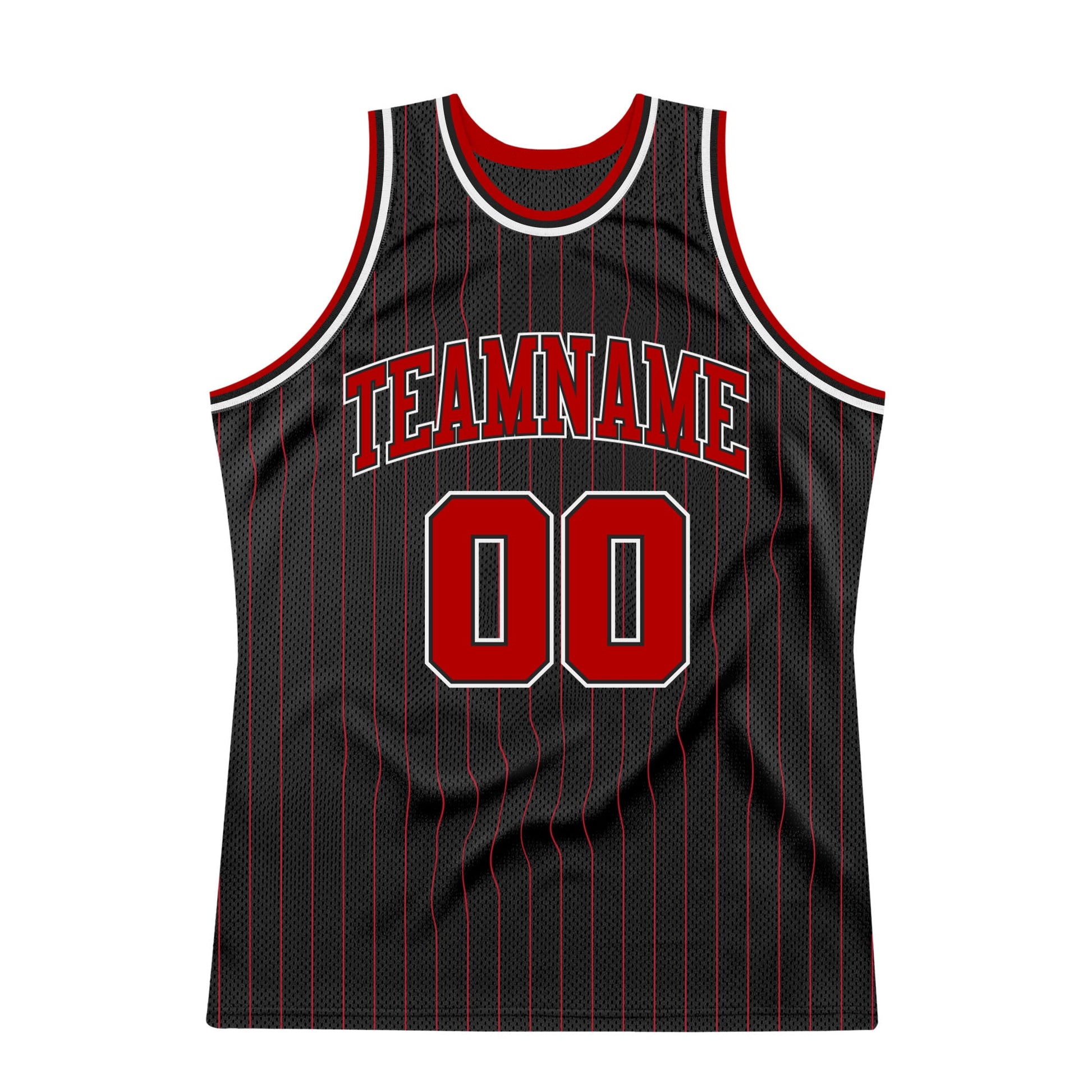 Custom Black Red Pinstripe Red-White Authentic Basketball Jersey - Sky-Custom