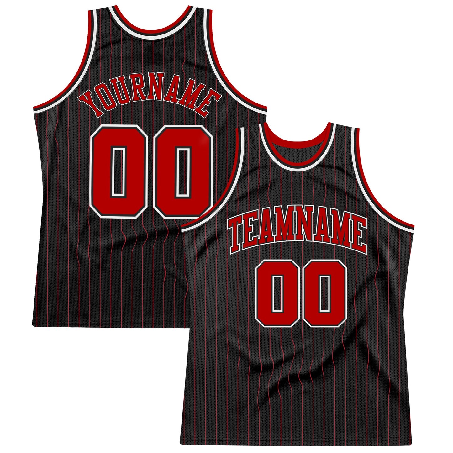 Custom Black Red Pinstripe Red-White Authentic Basketball Jersey - Sky-Custom