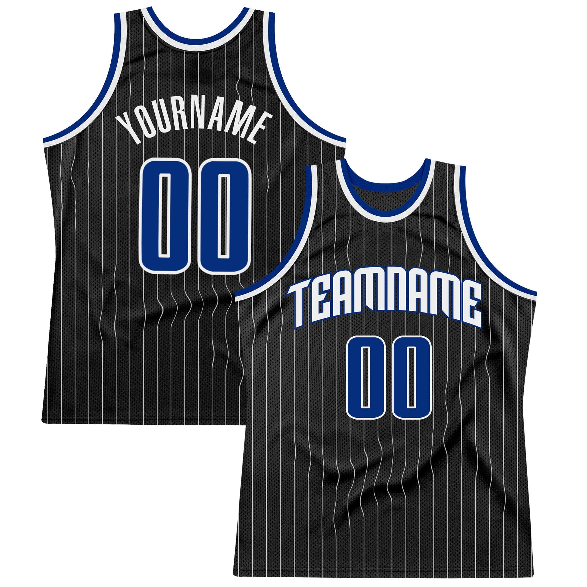 Custom Black White Pinstripe Royal-White Authentic Basketball Jersey - Sky-Custom