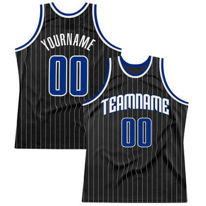 Custom Black White Pinstripe Royal-White Authentic Basketball Jersey - Sky-Custom
