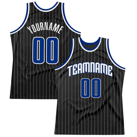 Custom Black White Pinstripe Royal-White Authentic Basketball Jersey - Sky-Custom