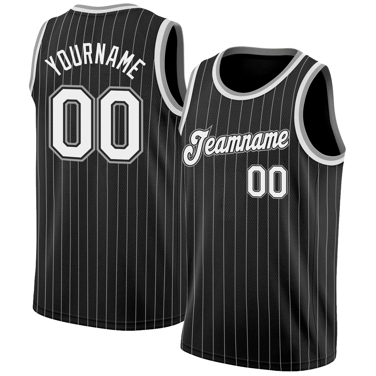 Custom Black White Pinstripe White-Gray Authentic Basketball Jersey - Sky-Custom