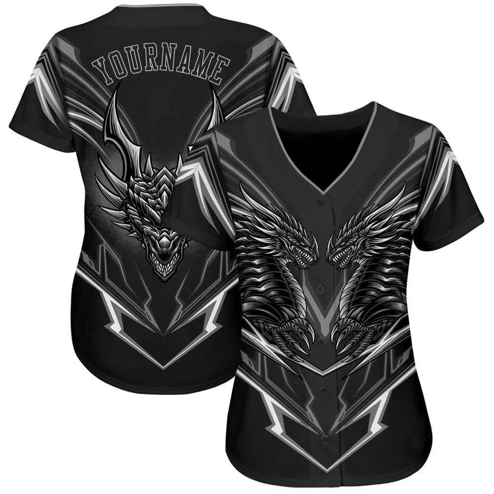 Custom Black Black-Gray 3D Monster Authentic Baseball Jersey - Sky-Custom